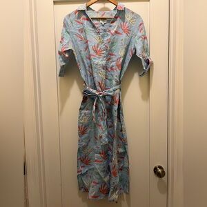 Hi-Ho Tortola Floral Button-Up Linen Midi Dress Women’s Size Small